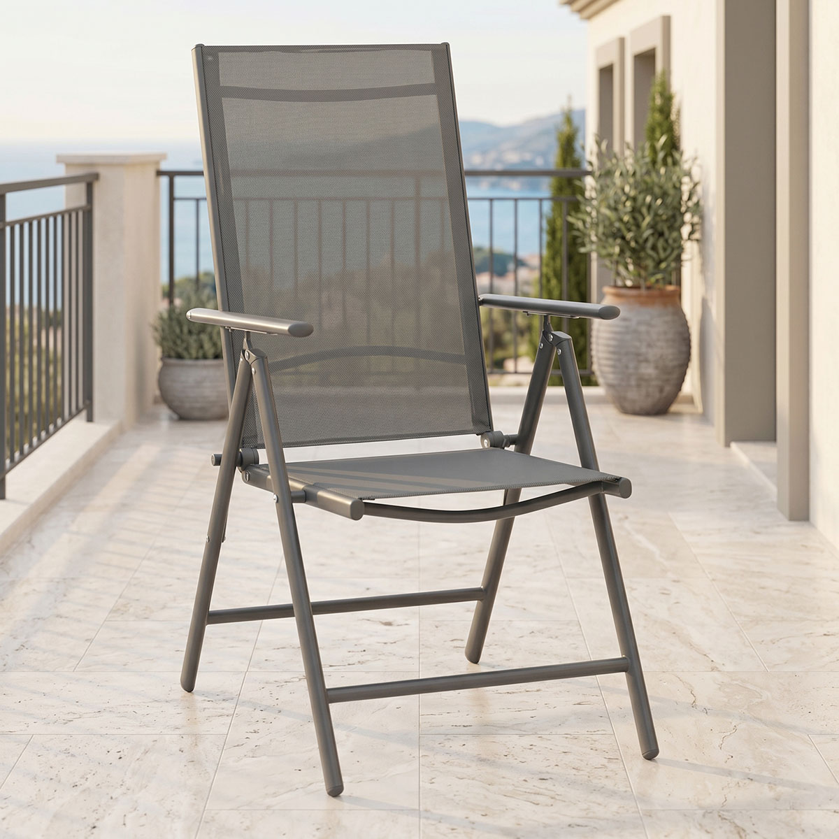 Πολυθρόνα Candor pakoworld ανθρακί μέταλλο και γκρι textilene 51.5x63.5x107εκ 1