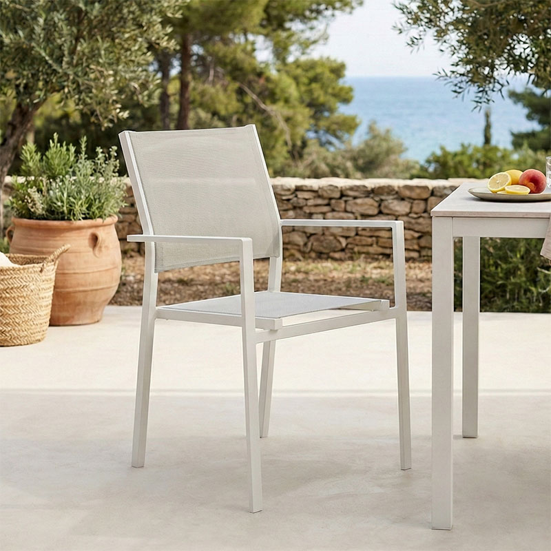 Πολυθρόνα Confidence pakoworld λευκό μέταλλο και λευκό textilene 54x54x86εκ 2
