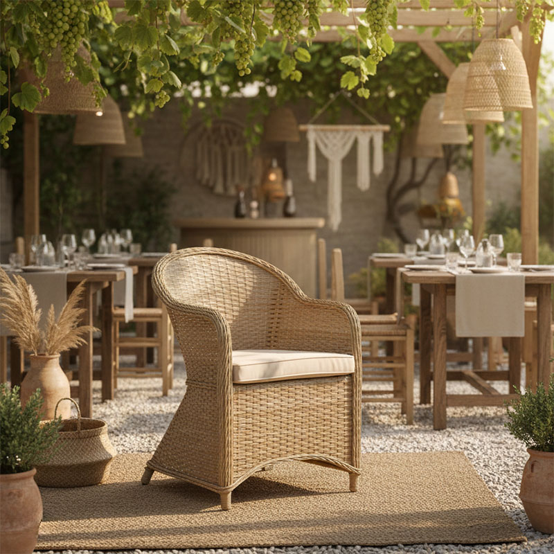 Πολυθρόνα κήπου Hadrian pakoworld rattan καφέ- textilene μπεζ 57x70x85εκ 2