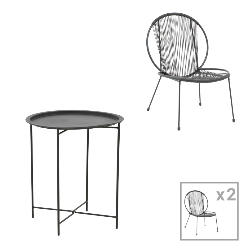 Σαλόνι Dapper-Caius pakoworld σετ 3τεμ μαύρο μέταλλο-μαύρο pe Φ46x52εκ 1