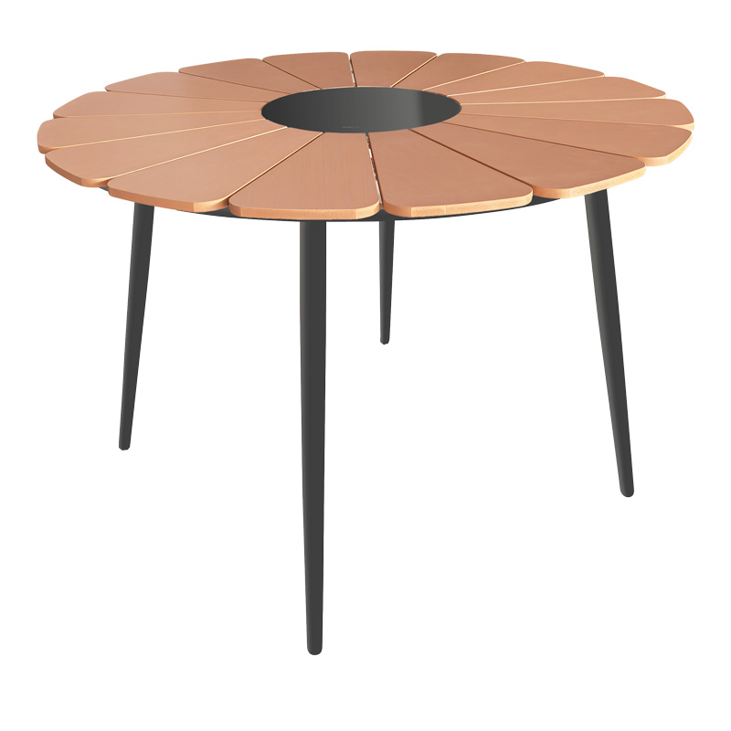 Τραπέζι Pinap pakoworld μαύρο αλουμίνιο και plywood σε φυσική απόχρωση Φ110x74εκ 1