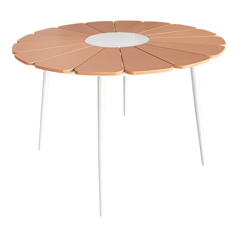 Τραπέζι Pinap pakoworld λευκό αλουμίνιο και plywood σε φυσική απόχρωση Φ110x74εκ 1