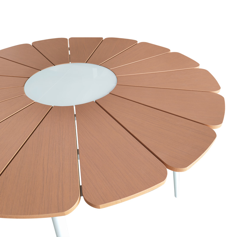 Τραπέζι Pinap pakoworld λευκό αλουμίνιο και plywood σε φυσική απόχρωση Φ110x74εκ 3