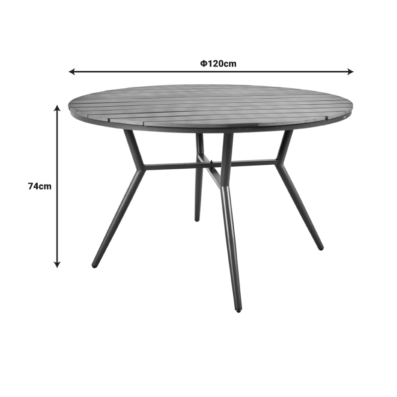 Τραπέζι Appa pakoworld αλουμίνιο και plywood σε ανθρακί απόχρωση Φ120x74εκ 4