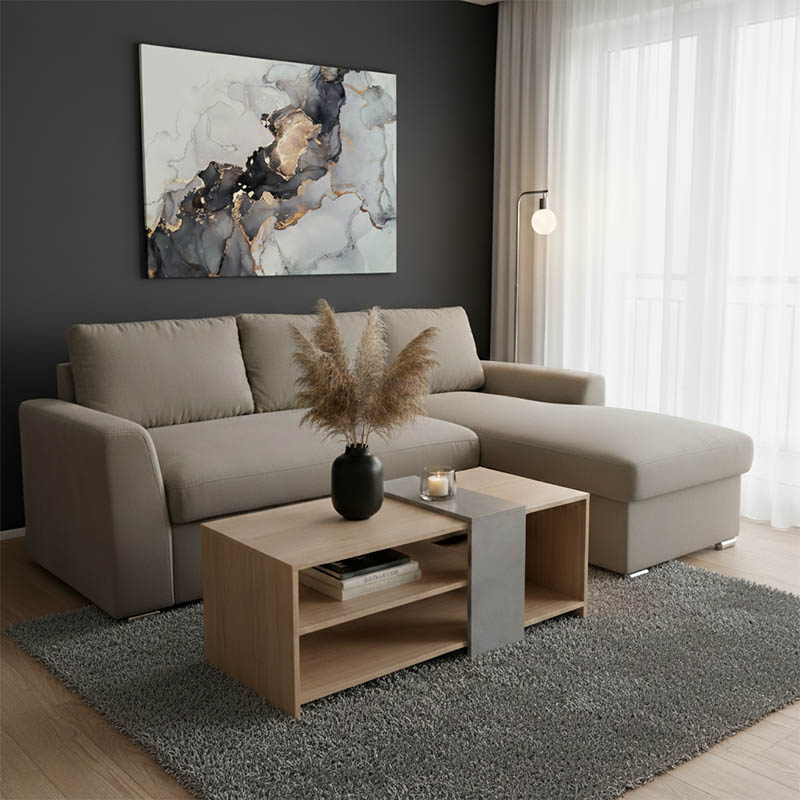 Γωνιακός καναπές-κρεβάτι αριστερή γωνία Belle pakoworld μπεζ 236x164x88εκ 1