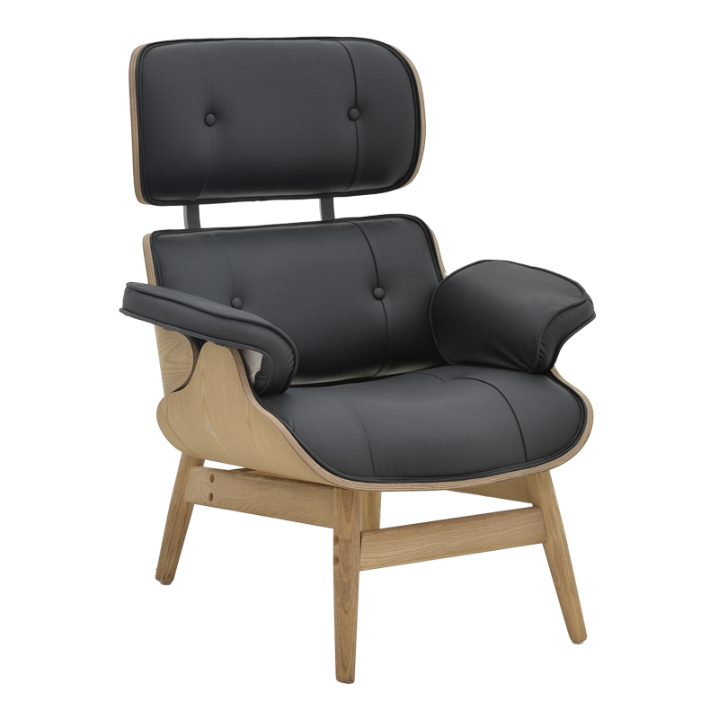 Πολυθρόνα relax Mirto pakoworld μασίφ ξύλο καρυδί -PU μαύρο 80x80x96.5εκ 1