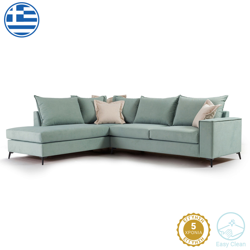 Γωνιακός καναπές δεξιά γωνία Romantic pakoworld ύφασμα Ciel-Cream 290x235x95εκ 2