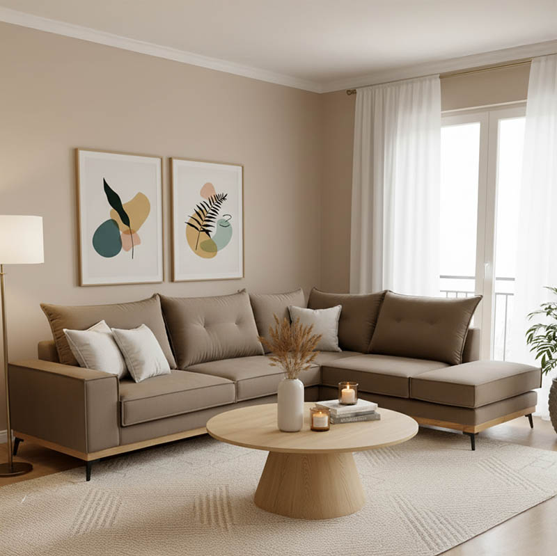 Γωνιακός καναπές αριστερή γωνία Luxury II pakoworld ύφασμα mocha-cream 290x235x95εκ 1