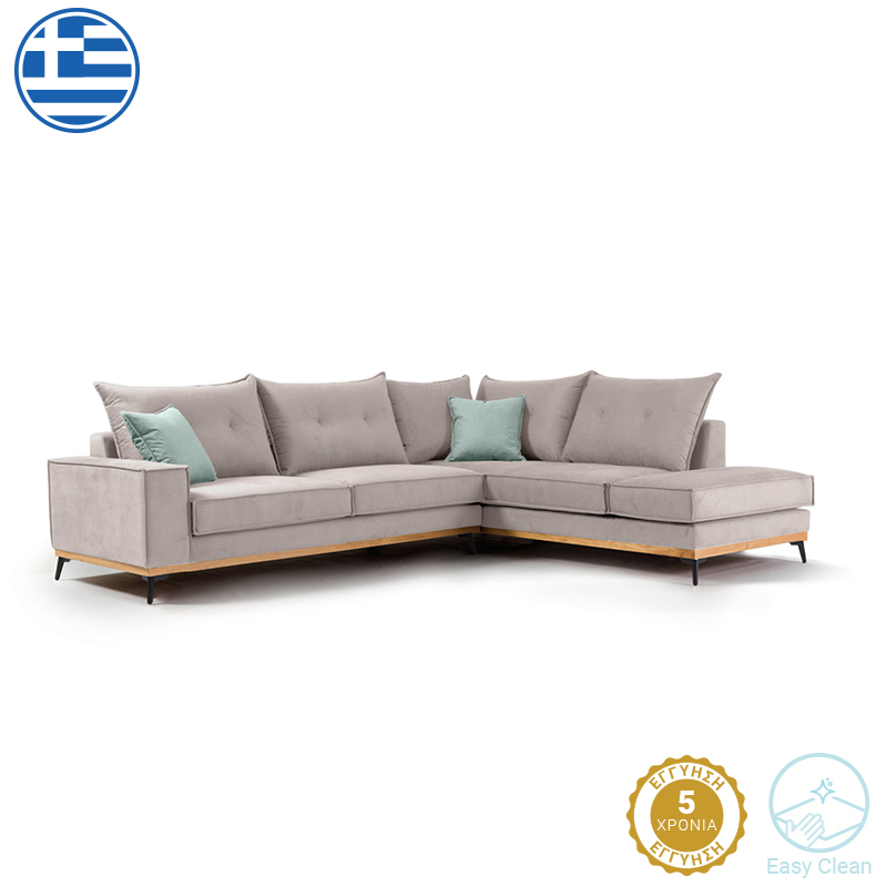 Γωνιακός καναπές αριστερή γωνία Luxury II pakoworld ύφασμα elephant-ciel 290x235x95εκ 2