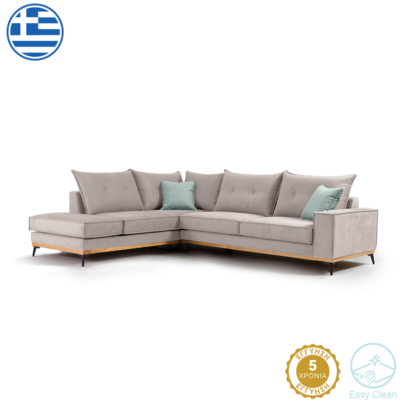 Γωνιακός καναπές δεξιά γωνία Luxury II pakoworld ύφασμα elephant-ciel 290x235x95εκ 2