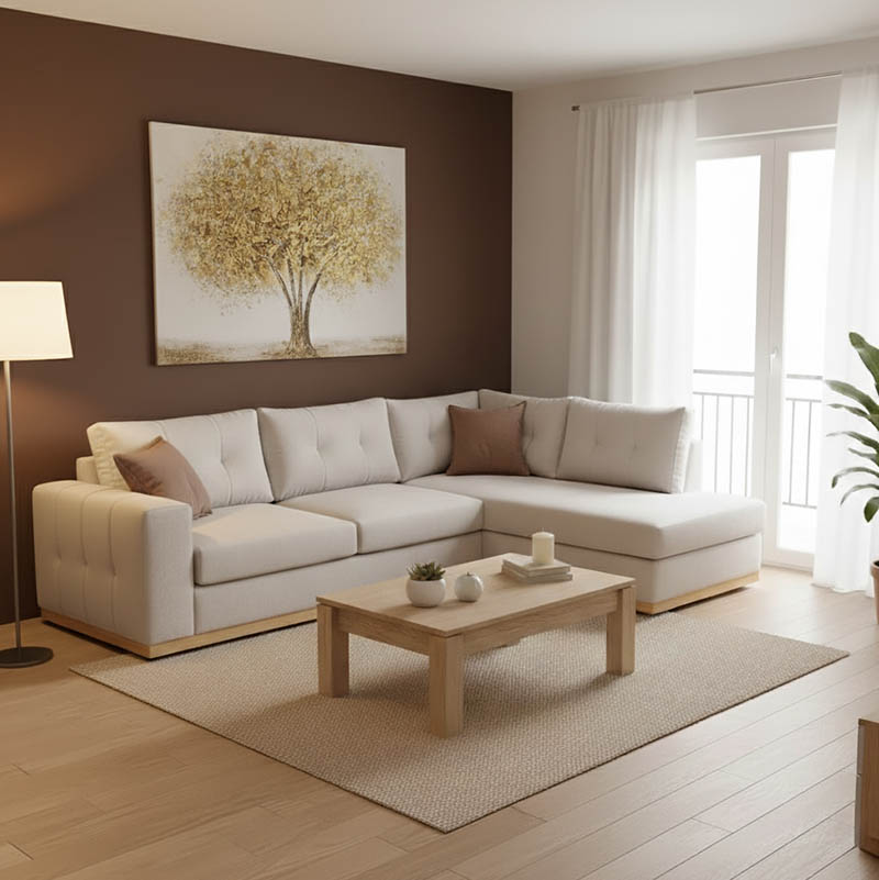 Γωνιακός καναπές δεξιά γωνία Boston pakoworld ύφασμα cream-mocha 280x225x90εκ 1