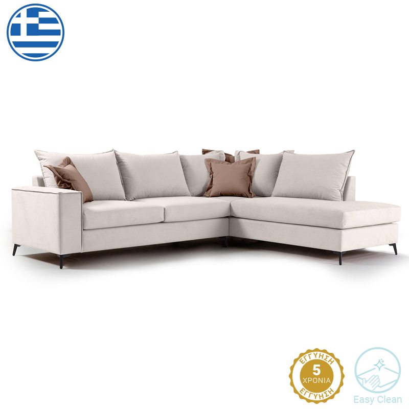 Γωνιακός καναπές αριστερή γωνία Romantic pakoworld ύφασμα cream-mocha 290x235x95εκ 2