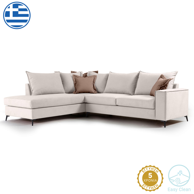 Γωνιακός καναπές δεξιά γωνία Romantic pakoworld ύφασμα cream-mocha 290x235x95εκ 2