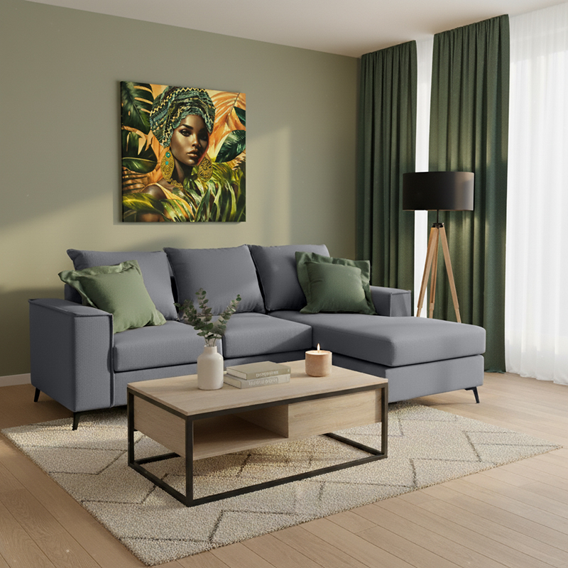 Γωνιακός καναπές Fabulous pakoworld αναστρέψιμος ύφασμα ανθρακί-κυπαρισσί 240x165x95εκ 1