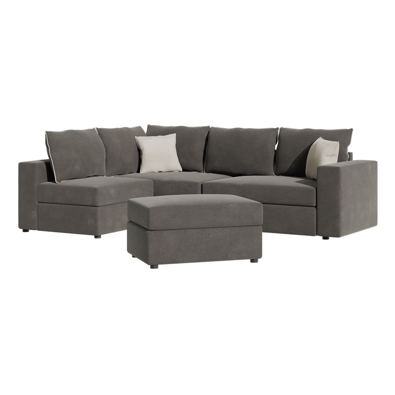 Πολυμορφικός-αναστρέψιμος καναπές London pakoworld ποντικί χρώμα ύφασμα με μαξιλάρια σε απόχρωση ανοιχτό γκρι 296x246x95εκ 4