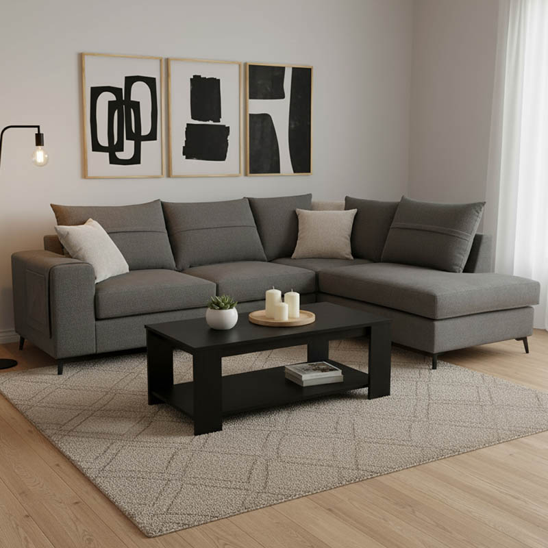 Γωνιακός καναπές αριστερή γωνία Montana pakoworld ποντικί ύφασμα με μαξιλάρια σε απόχρωση ανοιχτό γκρι 275x215x93εκ 2