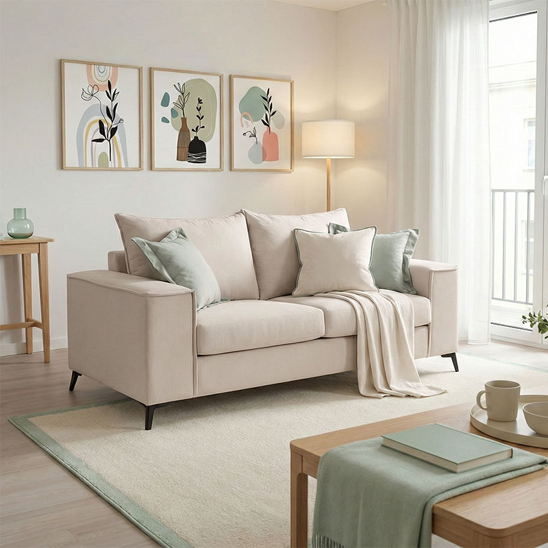 Καναπές Verona pakoworld 2θέσιος κρεμ ύφασμα με μαξιλάρια σε μέντα απόχρωση 173x93x100εκ 1