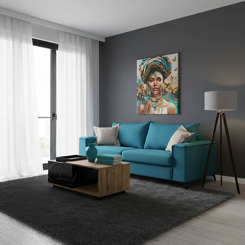 Καναπές Verona pakoworld 3θέσιος πετρόλ ύφασμα με μαξιλάρια σε μπεζ απόχρωση 225x93x100εκ 2