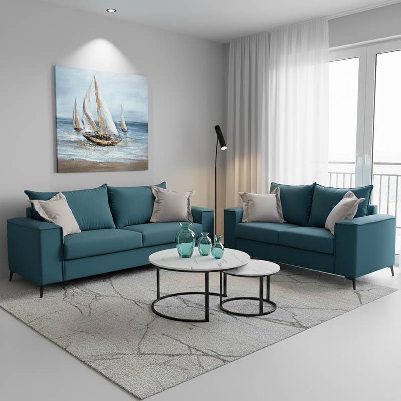 Σετ σαλονιού 2τεμ Verona pakoworld μπλε ύφασμα με μαξιλάρια σε απόχρωση ανοιχτό γκρι 2