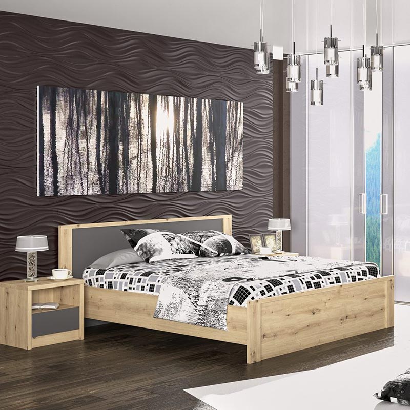 Κομοδίνο Lavinia pakoworld ανθρακί-sonoma 46.5x39.5x45.5εκ 2