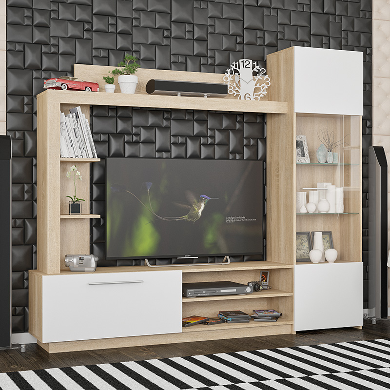 Σύνθετο σαλονιού June pakoworld sonoma-λευκό 204x35x177εκ 2