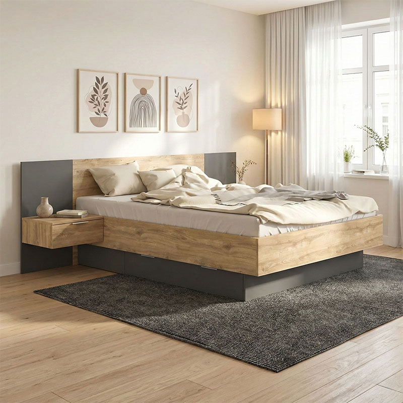 Κρεβάτι διπλό Kantri pakoworld σε sonoma - γκρι απόχρωση 160x200εκ 1