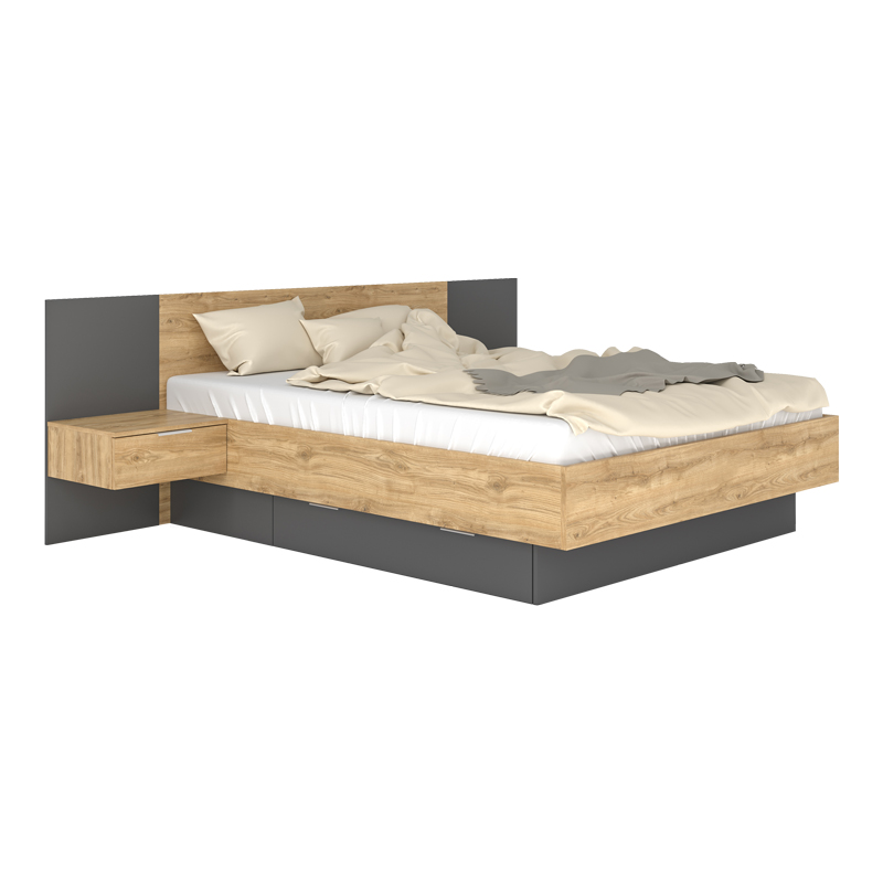 Κρεβάτι διπλό Kantri pakoworld σε sonoma - γκρι απόχρωση 160x200εκ 2