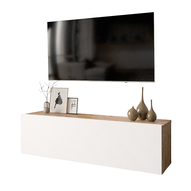 Έπιπλο τηλεόρασης επιτοίχιο Serit pakoworld λευκό-oak 100x31,5x29,5εκ 1