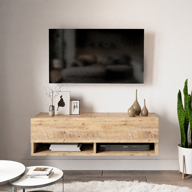Έπιπλο τηλεόρασης επιτοίχιο Roscoe pakoworld oak 100x31,5x29,5εκ 4