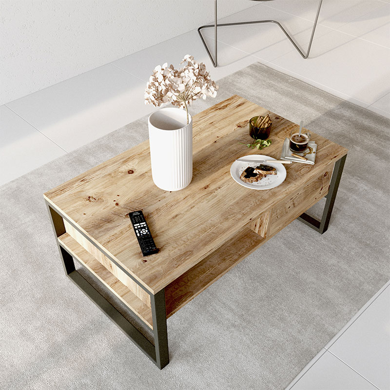 Τραπέζι σαλονιού Honora pakoworld oak-μαύρο 100x60x44,5εκ 3