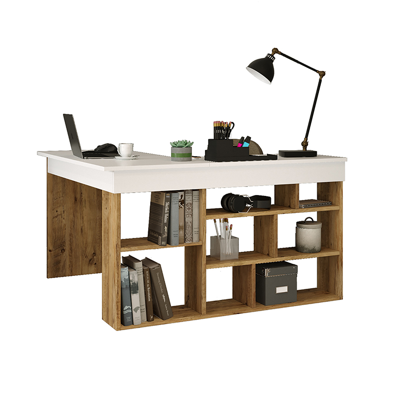 Γραφείο γωνιακό Rosaline pakoworld λευκό-oak 120x129x72εκ 1
