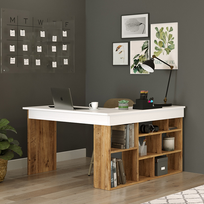 Γραφείο γωνιακό Rosaline pakoworld λευκό-oak 120x129x72εκ 2