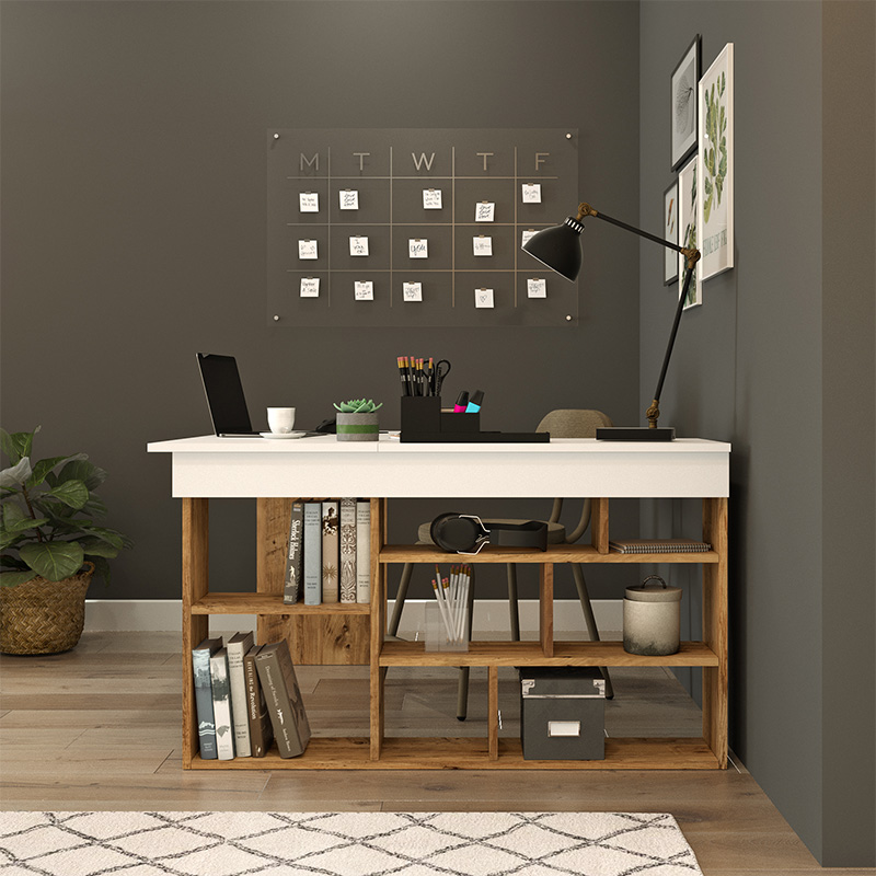 Γραφείο γωνιακό Rosaline pakoworld λευκό-oak 120x129x72εκ 3