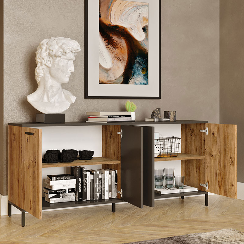 Μπουφές Kermit pakoworld ανθρακί-oak 160x40x72εκ 3