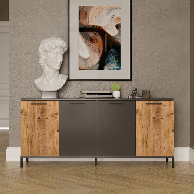 Μπουφές Kermit pakoworld ανθρακί-oak 160x40x72εκ 4