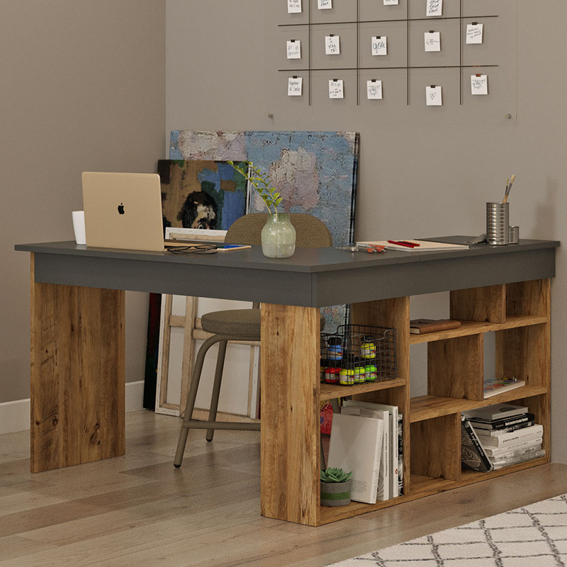 Γραφείο γωνιακό Rosaline pakoworld ανθρακί-oak 120x129x72εκ 2