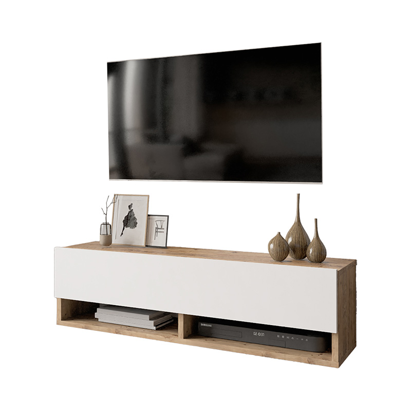 Έπιπλο τηλεόρασης επιτοίχιο Roscoe pakoworld λευκό-oak 100x31.5x29.5εκ 2