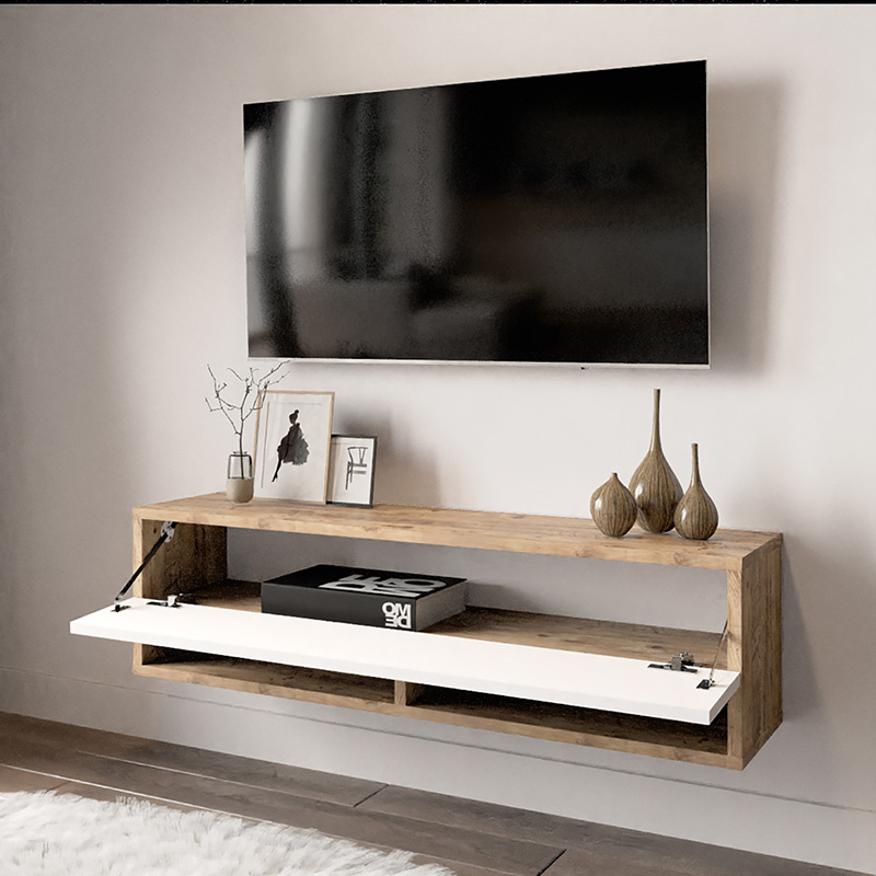 Έπιπλο τηλεόρασης επιτοίχιο Roscoe pakoworld λευκό-oak 100x31.5x29.5εκ 3
