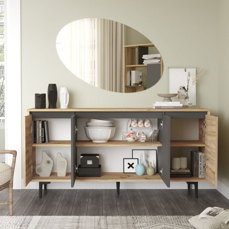 Μπουφές Augusta pakoworld oak-ανθρακί 160x40x78.5εκ 3