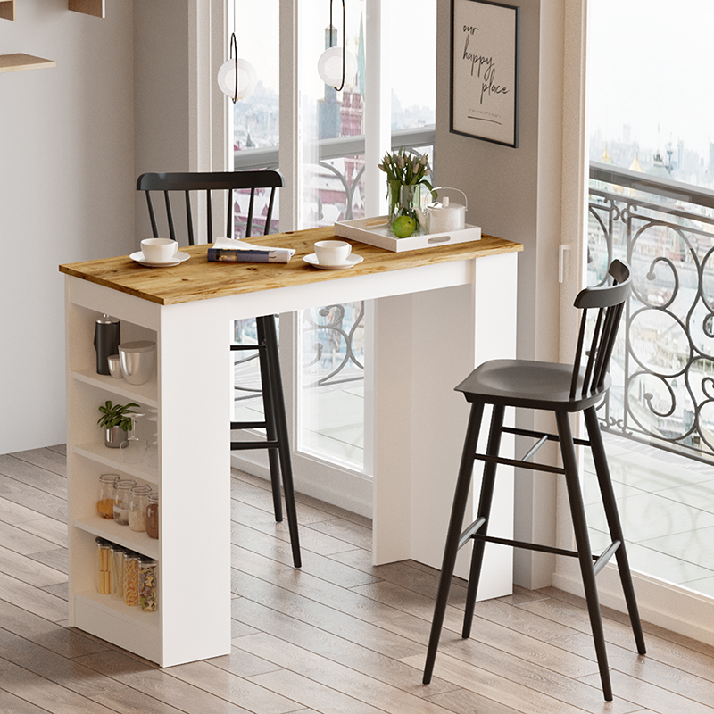 Τραπέζι μπαρ Riff pakoworld λευκό-oak 120x51.5x101.5εκ 2