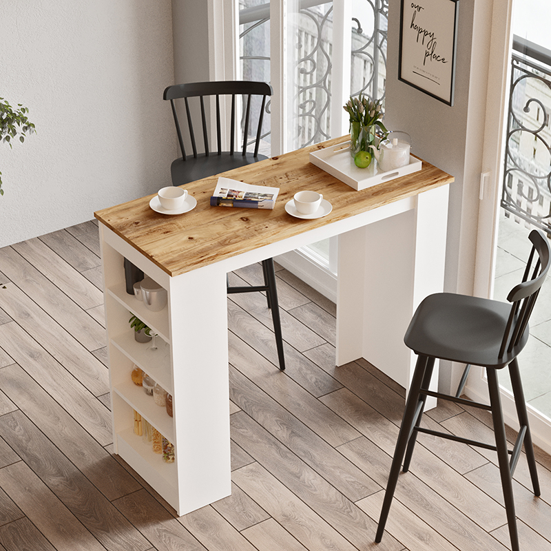 Τραπέζι μπαρ Riff pakoworld λευκό-oak 120x51.5x101.5εκ 3