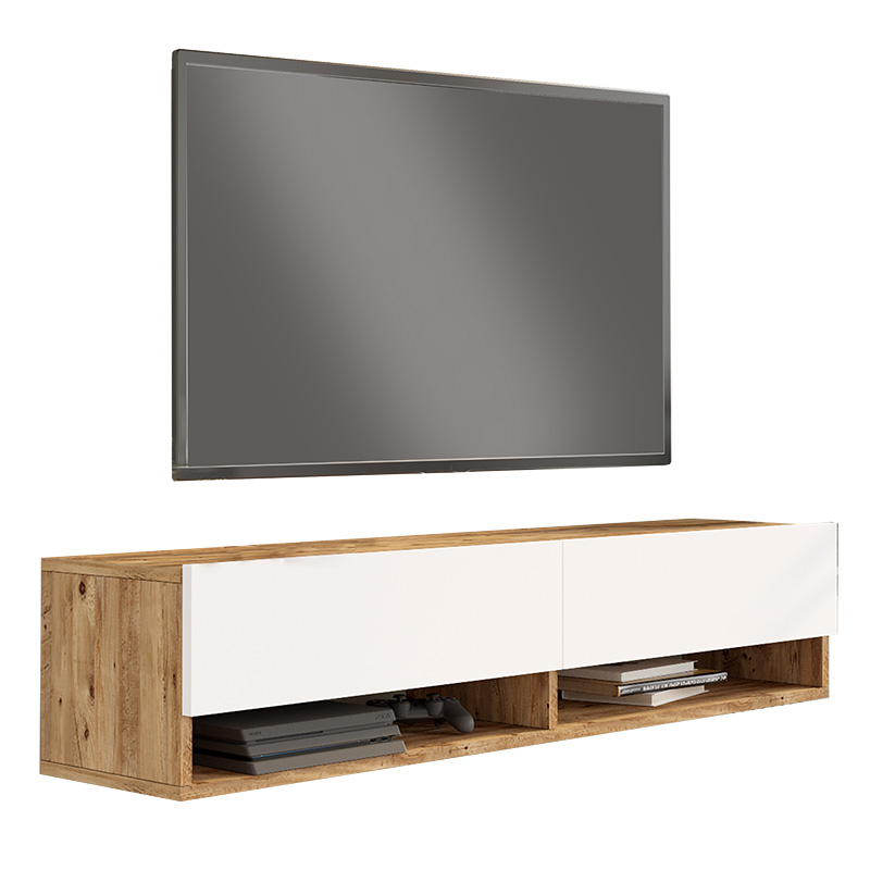 Έπιπλο τηλεόρασης επιτοίχιο Roscoe pakoworld λευκό-sonoma 140x31.6x29.6εκ 1