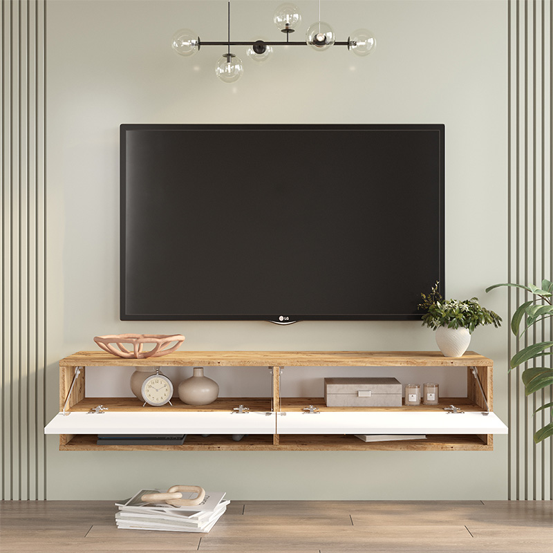 Έπιπλο τηλεόρασης επιτοίχιο Roscoe pakoworld λευκό-sonoma 140x31.6x29.6εκ 2