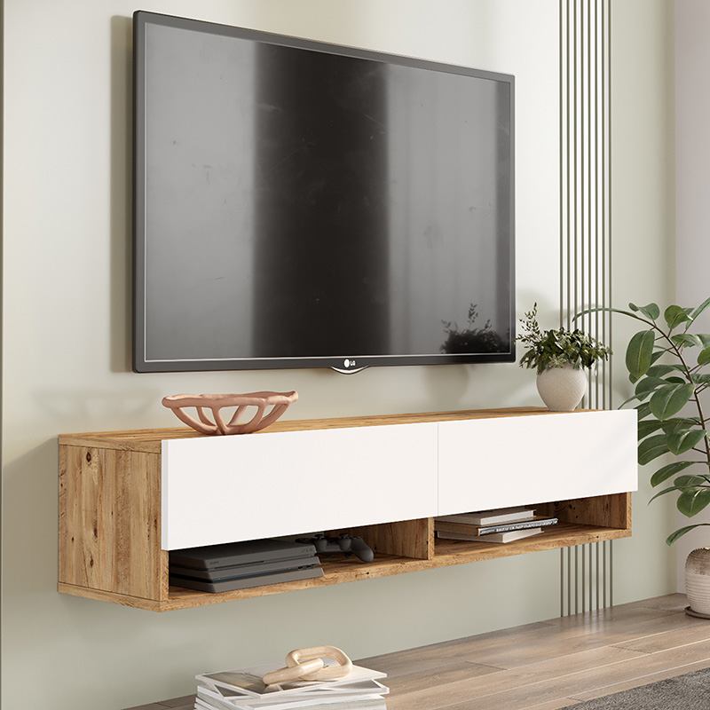 Έπιπλο τηλεόρασης επιτοίχιο Roscoe pakoworld λευκό-sonoma 140x31.6x29.6εκ 3