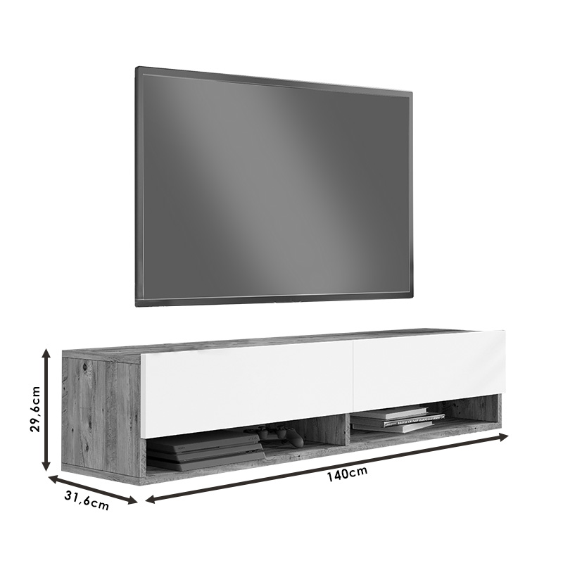 Έπιπλο τηλεόρασης επιτοίχιο Roscoe pakoworld λευκό-sonoma 140x31.6x29.6εκ 6