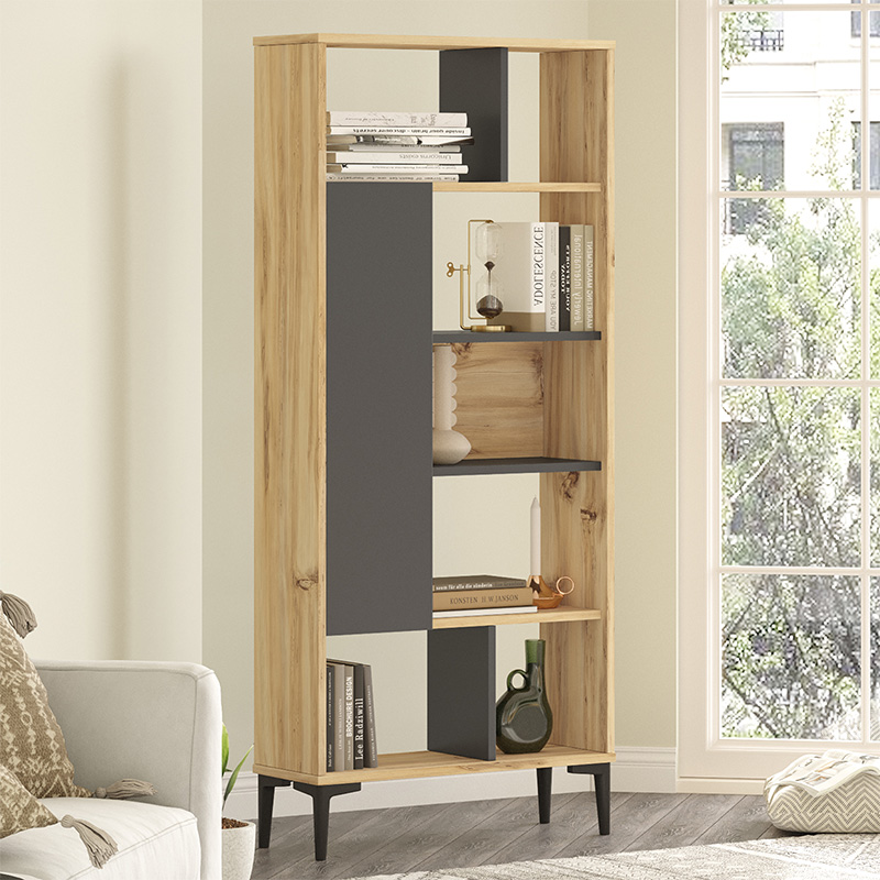 Βιβλιοθήκη Neville pakoworld φυσικό-ανθρακί 72x25x163.3εκ 2