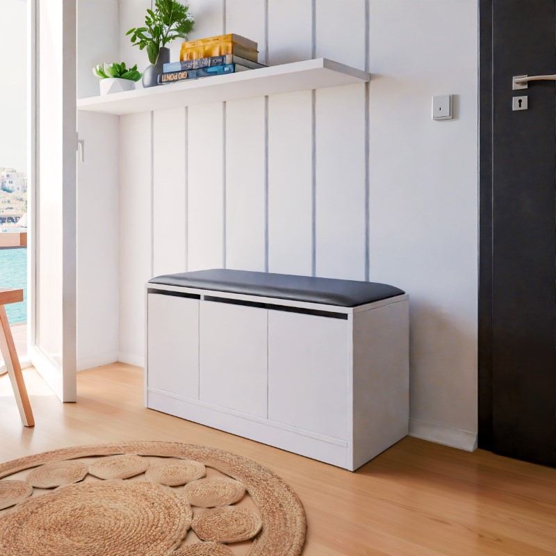 Παπουτσοθήκη-Σκαμπό Firefly pakoworld λευκό 89.5x35.5x46εκ 2