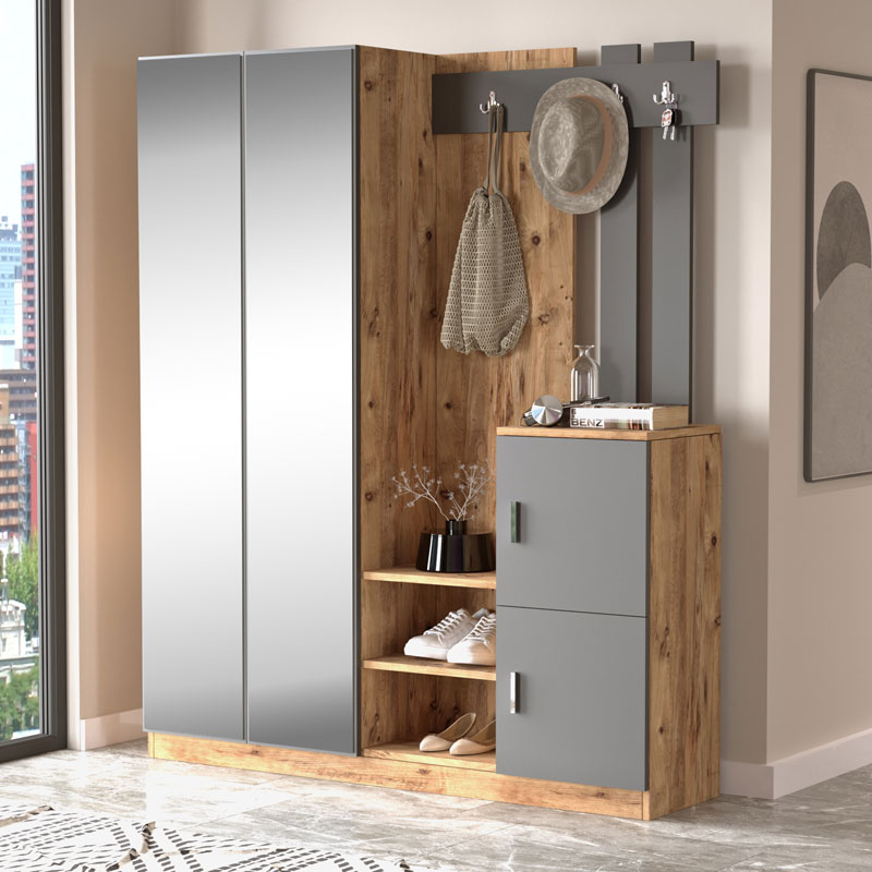 Έπιπλο εισόδου Doorse pakoworld μελαμίνης ανθρακί-oak 147.5x35x180εκ 2