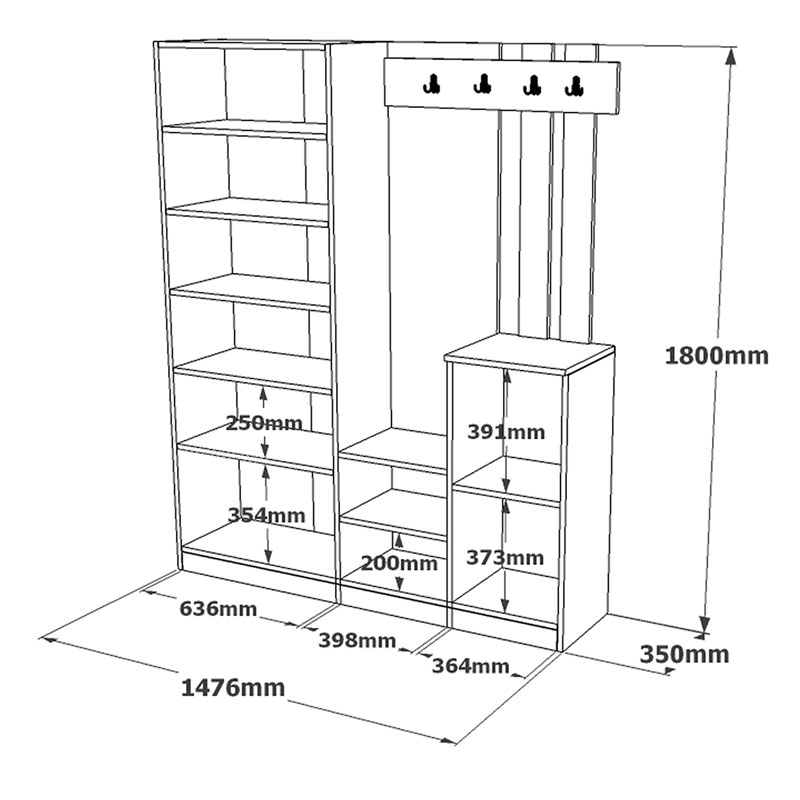 Έπιπλο εισόδου Doorse pakoworld μελαμίνης ανθρακί-oak 147.5x35x180εκ 3