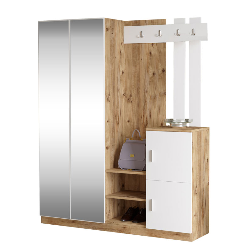Έπιπλο εισόδου Doorse pakoworld μελαμίνης λευκό-oak 147.5x35x180εκ 1